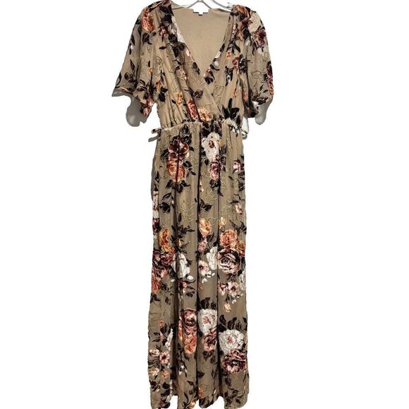 Baltic Born Uma Velvet Maxi Dress Beige Small Floral Shimmer NO BELT - Picture 4 of 13